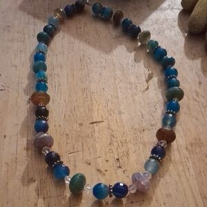 Elegant Blue and Brown Beaded Necklace